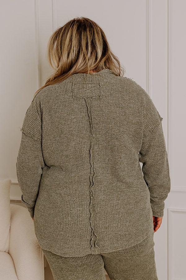 Impressions Cozy Haven Vintage Wash Knit Top In Olive Curves