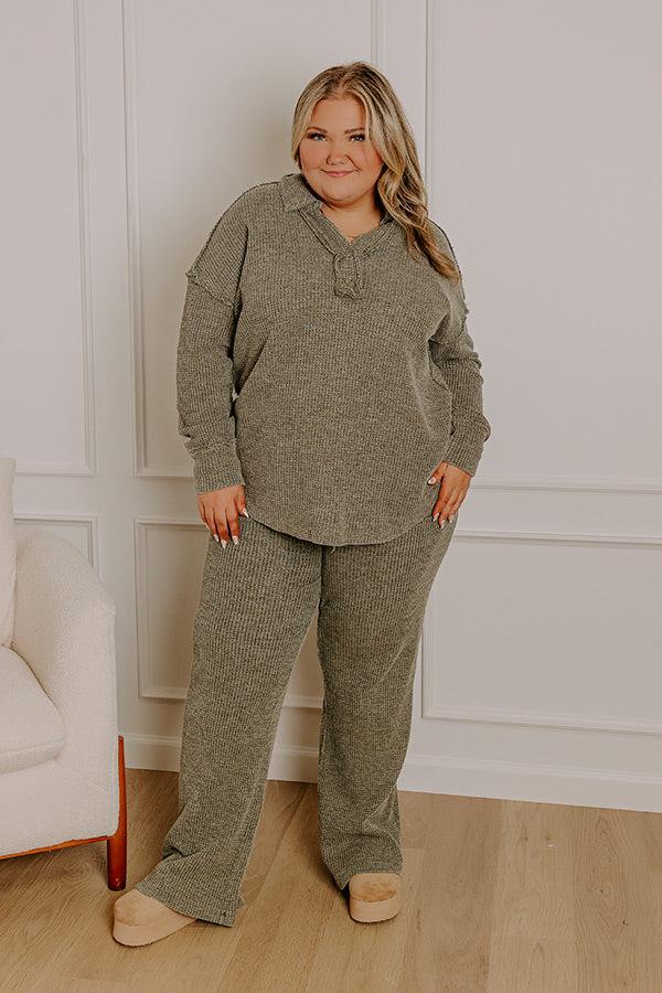 Impressions Cozy Haven Vintage Wash Knit Top in Olive Curves