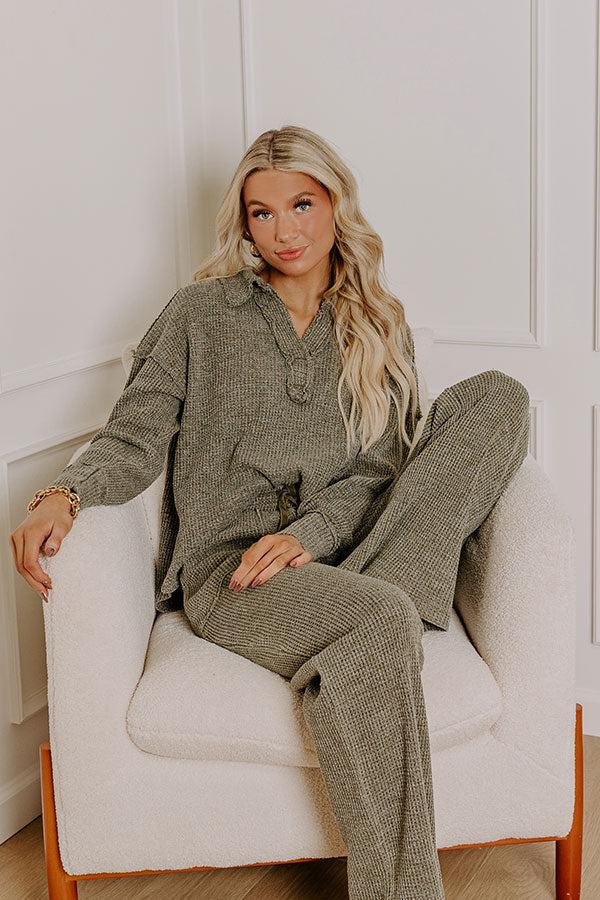 Impressions Cozy Haven Vintage Wash Knit Top in Olive