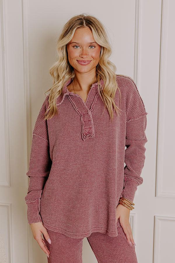 Impressions Cozy Haven Vintage Wash Knit Top In Sangria