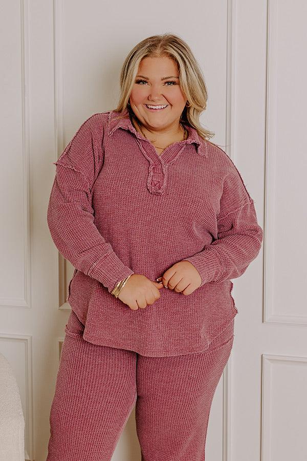 Impressions Cozy Haven Vintage Wash Knit Top in Sangria Curves