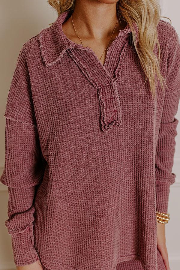 Impressions Cozy Haven Vintage Wash Knit Top In Sangria