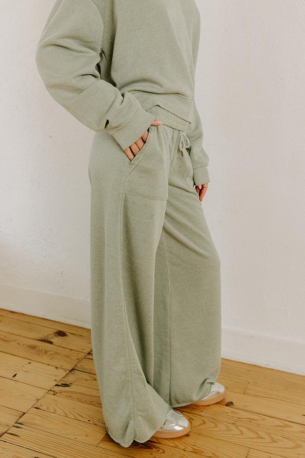 Impressions Cozy Lifestyle High Waist Vintage Wash Pants In Sage