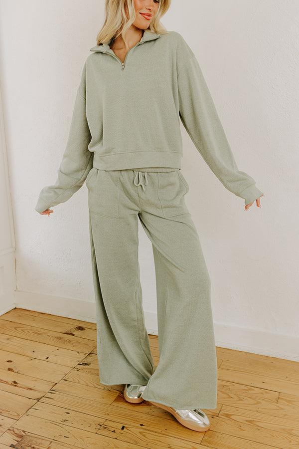 Impressions Cozy Lifestyle High Waist Vintage Wash Pants In Sage