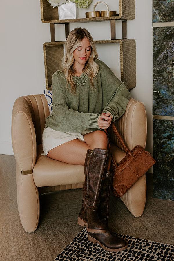 Impressions Cozy Mindset Vintage Wash Knit Sweater In Sage