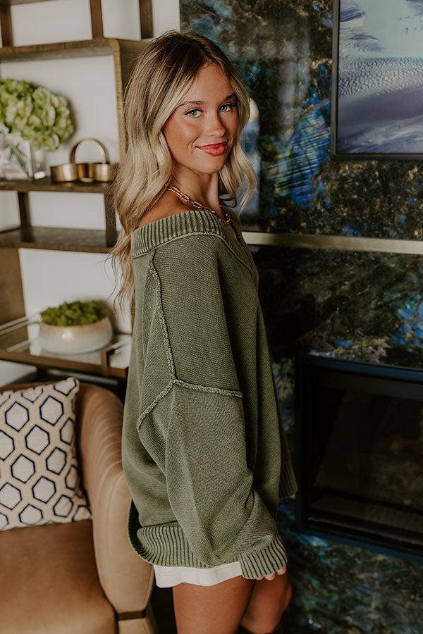 Impressions Cozy Mindset Vintage Wash Knit Sweater In Sage
