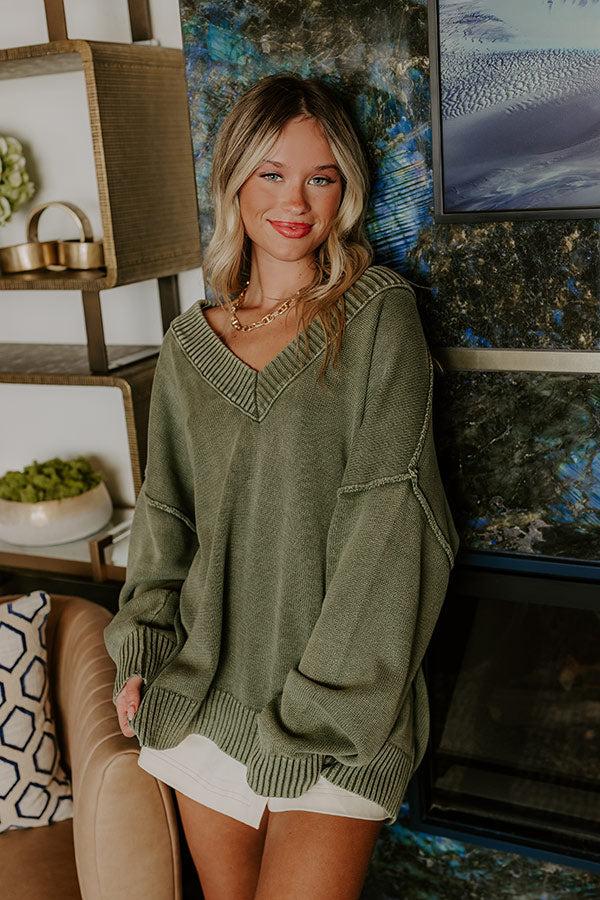 Impressions Cozy Mindset Vintage Wash Knit Sweater In Sage