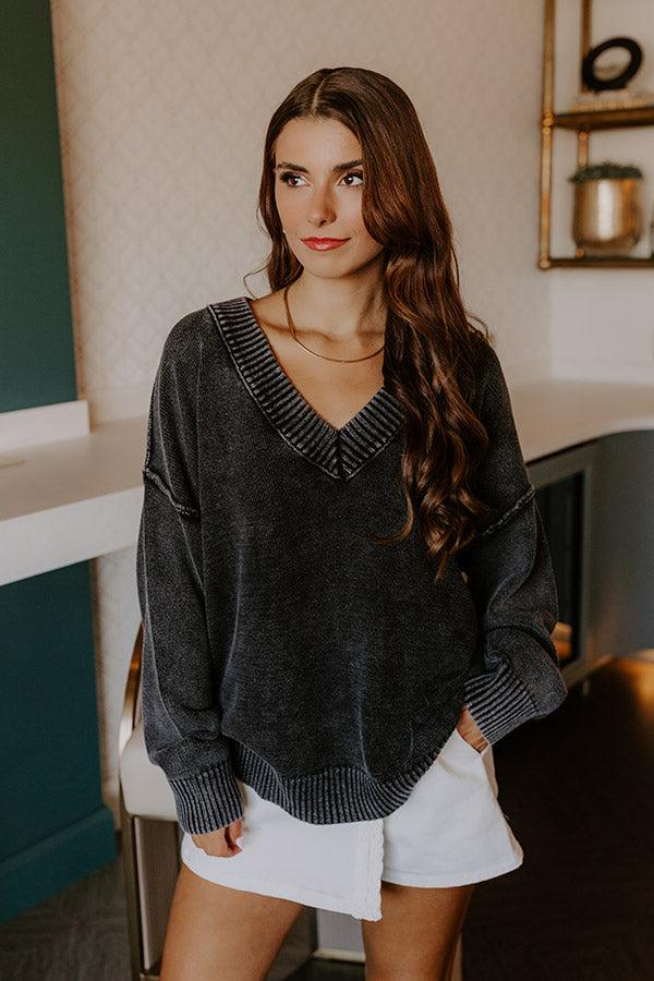 Impressions Cozy Mindset Vintage Wash Knit Sweater In Vintage Black