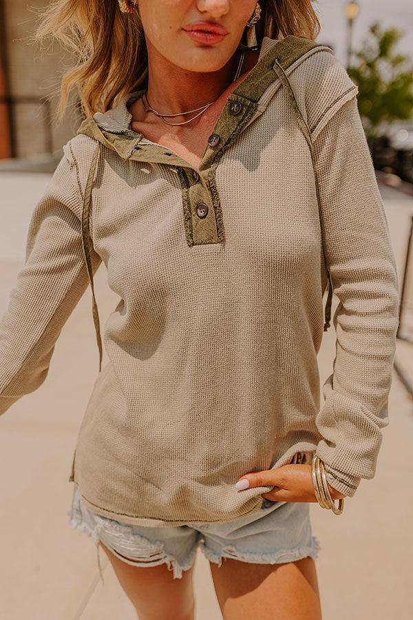 Impressions Cozy Moment Waffle Knit Hoodie In Light Sage