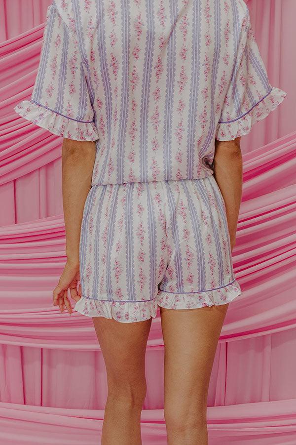 Impressions Cozy Tea Time High Waist Satin Pajama Shorts In Lavender