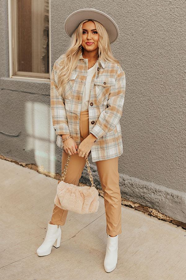 Impressions Cozy Up In Carolina Plaid Jacket In Iced Latte