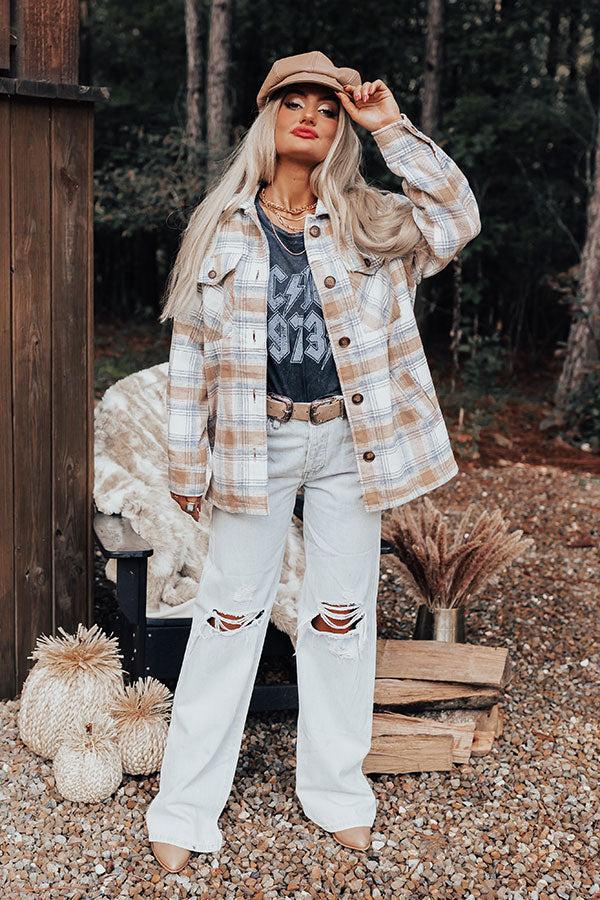 Impressions Cozy Up In Carolina Plaid Jacket In Iced Latte