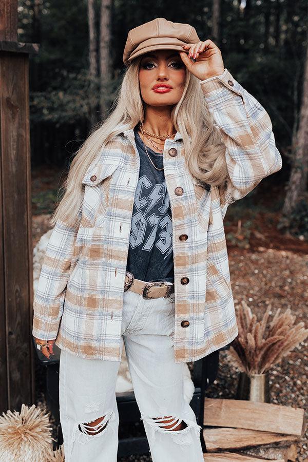 Impressions Cozy Up In Carolina Plaid Jacket In Iced Latte