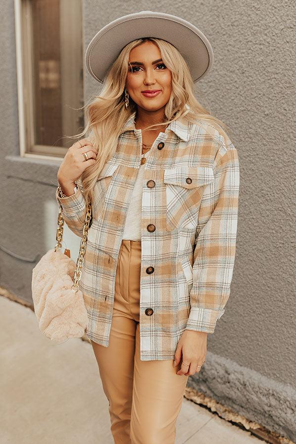Impressions Cozy Up In Carolina Plaid Jacket In Iced Latte