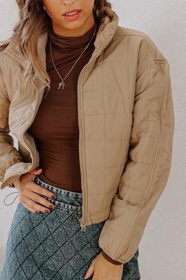 Impressions Crisp Leaves Puffer Jacket In Warm Taupe