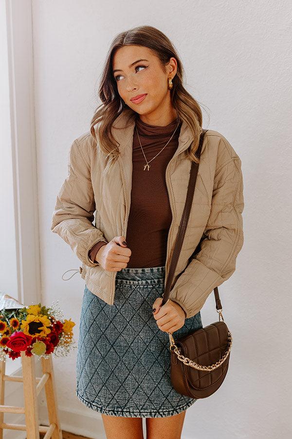 Impressions Crisp Leaves Puffer Jacket In Warm Taupe