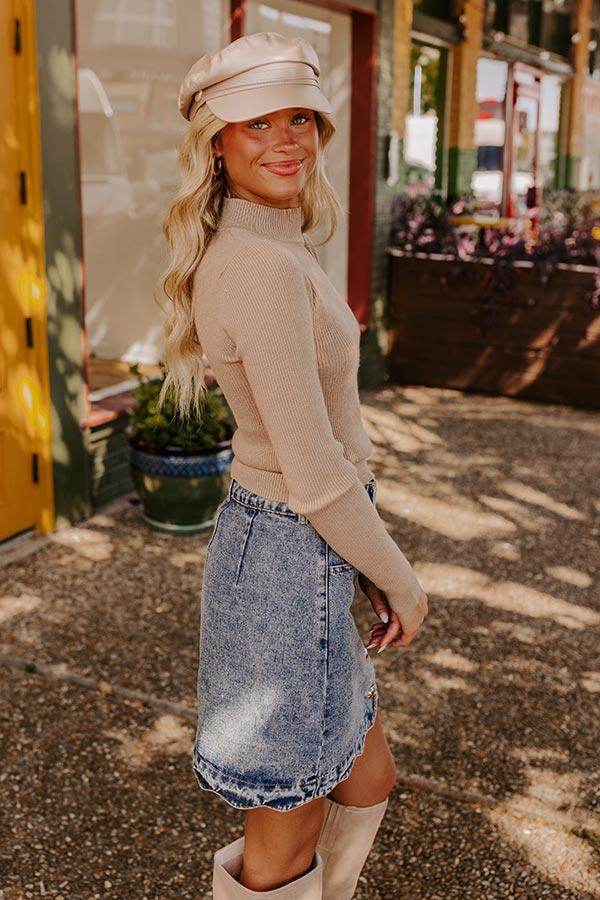 Impressions Crisp Mornings Ribbed Top In Warm Taupe