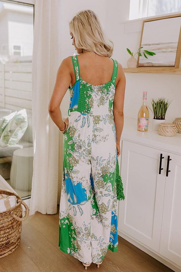 Impressions Cruise Ready Floral Wide Leg Jumpsuit In Green