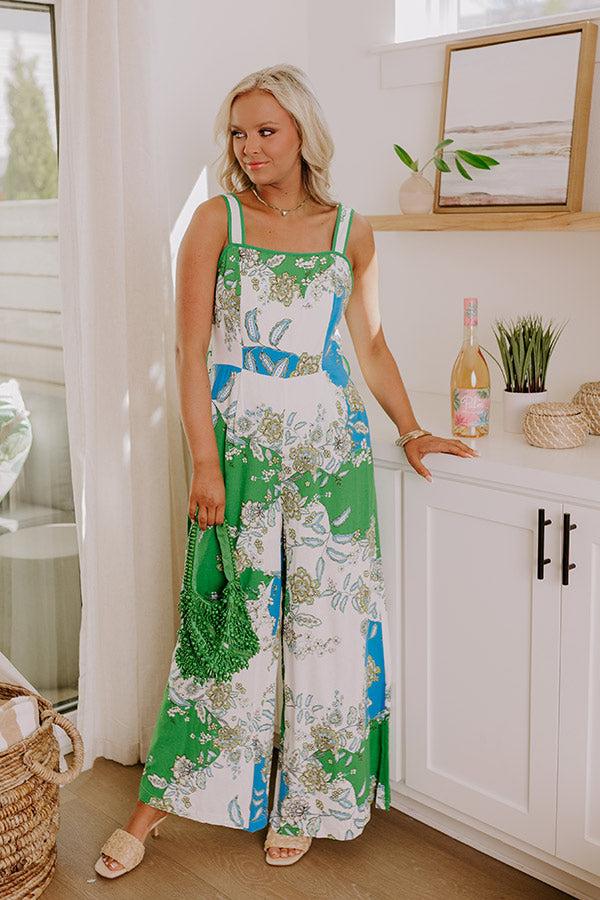 Impressions Cruise Ready Floral Wide Leg Jumpsuit In Green