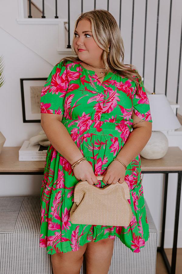 Impressions Cruise Trip Ready Floral Mini Dress in Kelly Green Curves