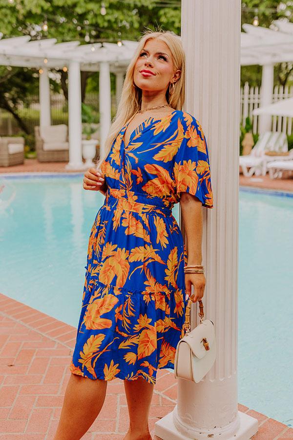 Impressions Cruise Trip Ready Floral Mini Dress In Royal Blue Curves