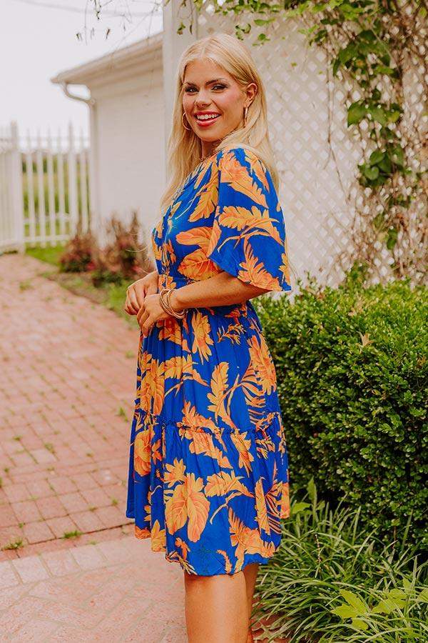 Impressions Cruise Trip Ready Floral Mini Dress In Royal Blue Curves