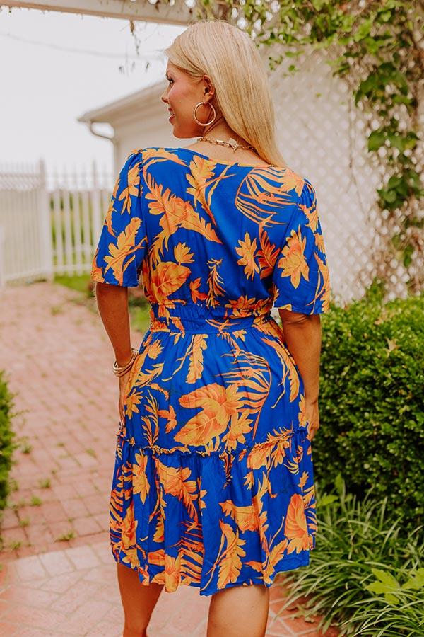 Impressions Cruise Trip Ready Floral Mini Dress In Royal Blue Curves