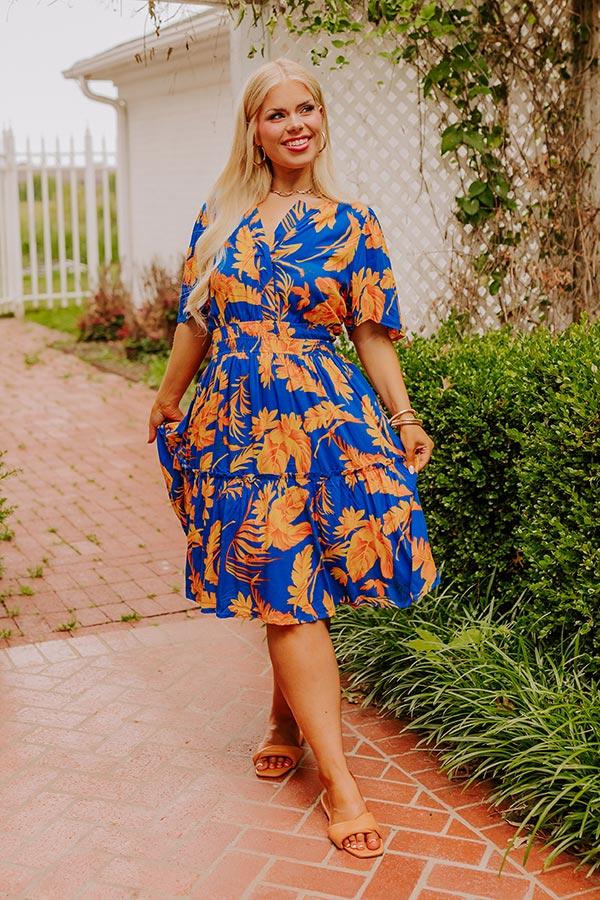 Impressions Cruise Trip Ready Floral Mini Dress in Royal Blue Curves