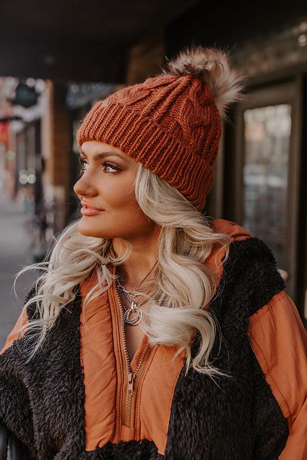 Impressions Cuddle So Close Faux Fur Lined Beanie In Dark Rust