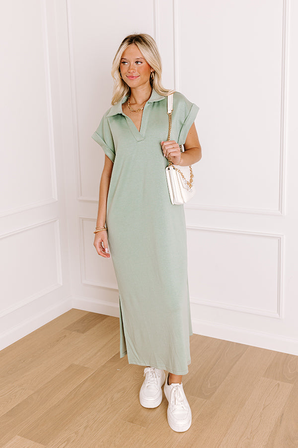 Impressions Cue The Casual T-shirt Midi Dress in Sage