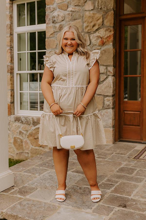 Impressions Cue The Charm Mini Dress In Taupe Curves