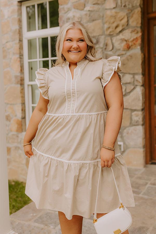 Impressions Cue The Charm Mini Dress In Taupe Curves