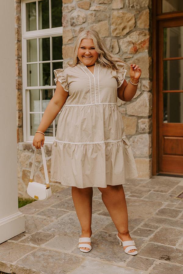 Impressions Cue The Charm Mini Dress in Taupe Curves