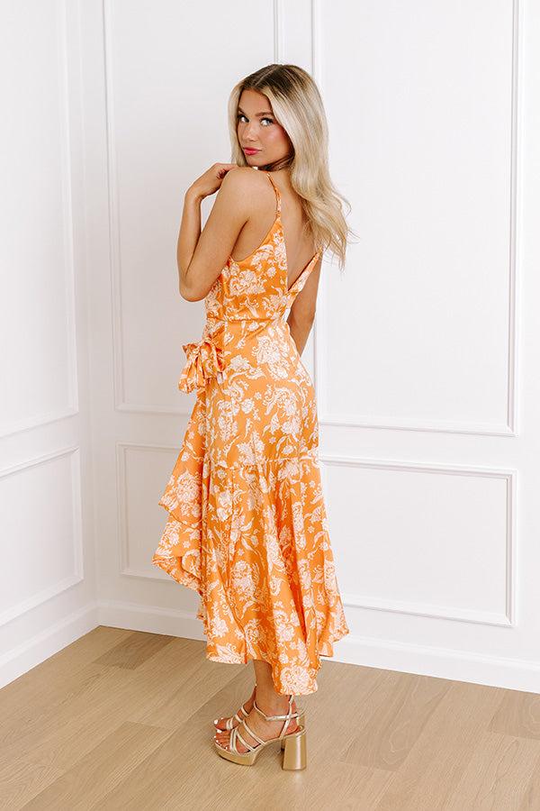 Impressions Dance And Sway Satin Wrap Dress In Orange