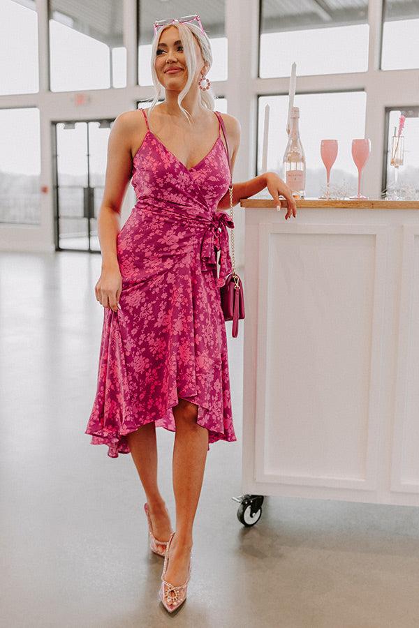 Impressions Dance And Sway Satin Wrap Dress In Purple