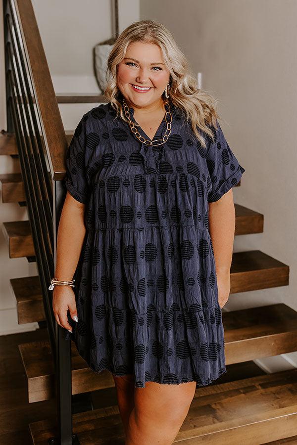 Impressions Dancing In The Sun Babydoll Dress In Navy Curves