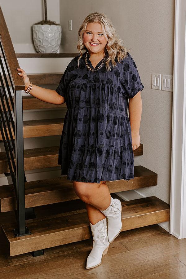 Impressions Dancing In The Sun Babydoll Dress In Navy Curves