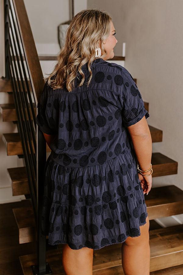 Impressions Dancing In The Sun Babydoll Dress In Navy Curves