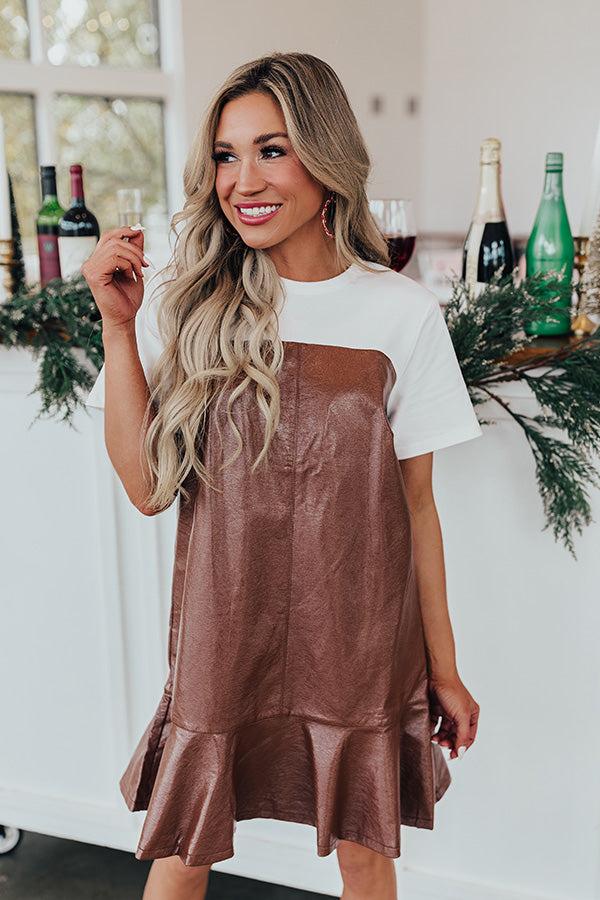 Impressions Dare To Dream Faux Leather Mini Dress In Brown