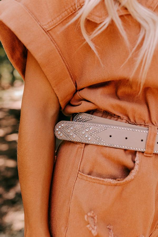 Impressions Daring Stares Embellished Faux Leather Belt In Taupe