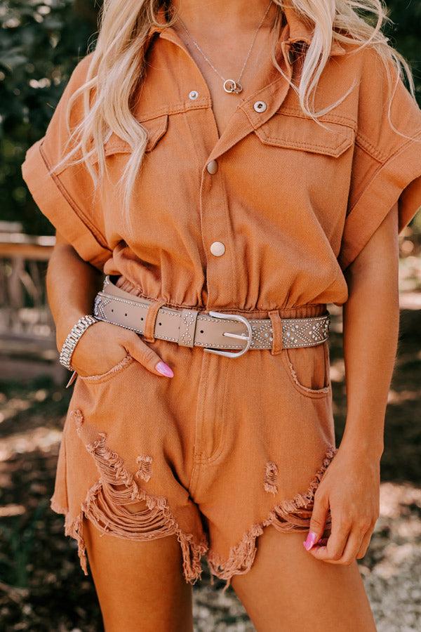 Impressions Daring Stares Embellished Faux Leather Belt In Taupe