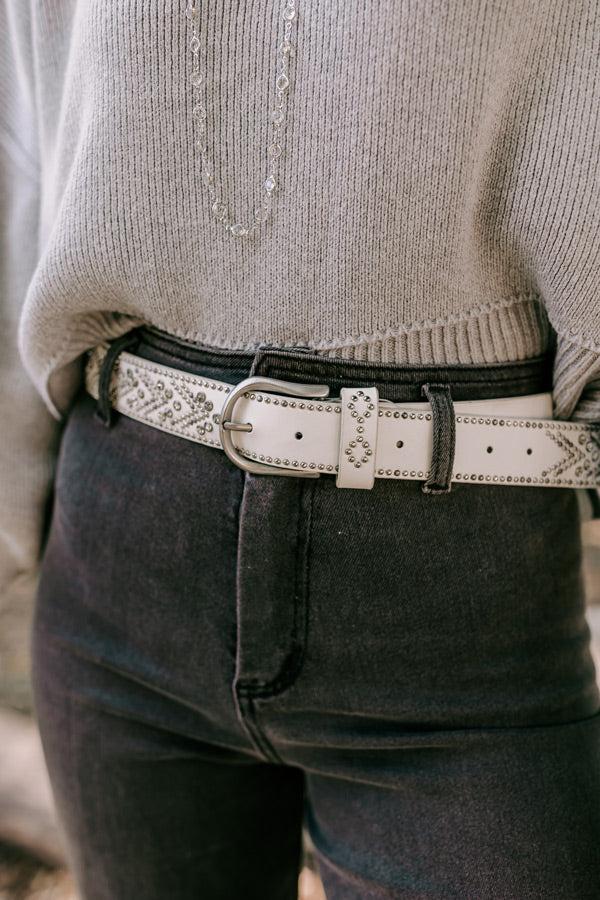 Impressions Daring Stares Embellished Faux Leather Belt In White