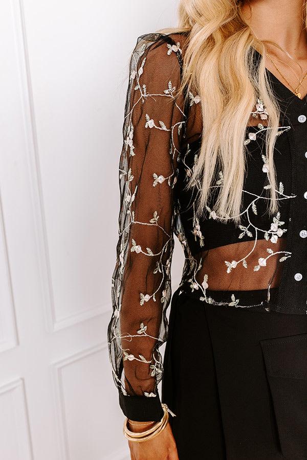 Impressions Date Night In Paris Embroidered Mesh Top