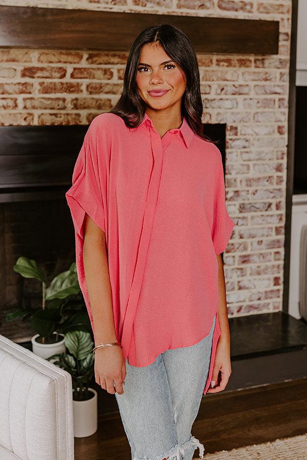 Impressions Destined For Decadence Button Up In Coral