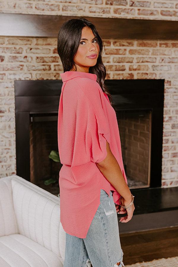 Impressions Destined For Decadence Button Up In Coral