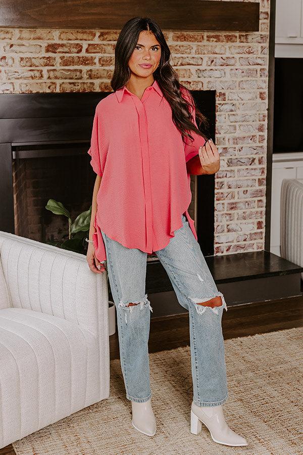 Impressions Destined For Decadence Button Up In Coral