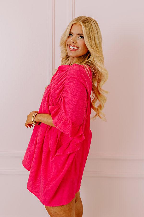 Impressions Divine Downtime Button Up In Hot Pink Curves