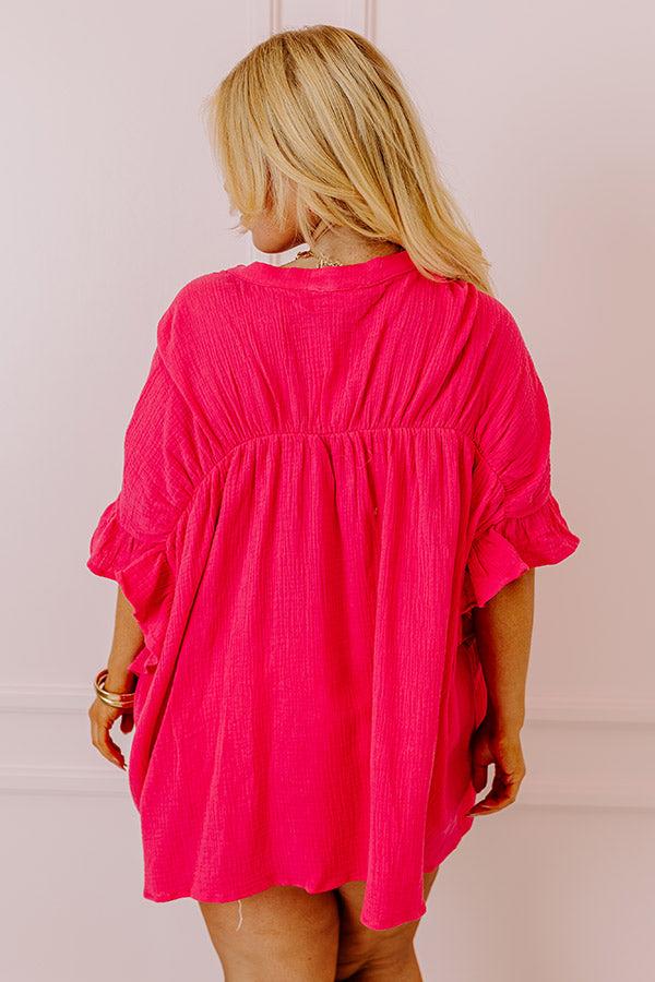 Impressions Divine Downtime Button Up In Hot Pink Curves