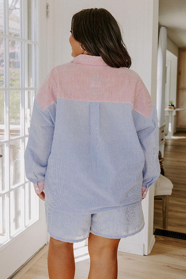 Impressions Dockside Dreaming Oversized Stripe Button Up Curves