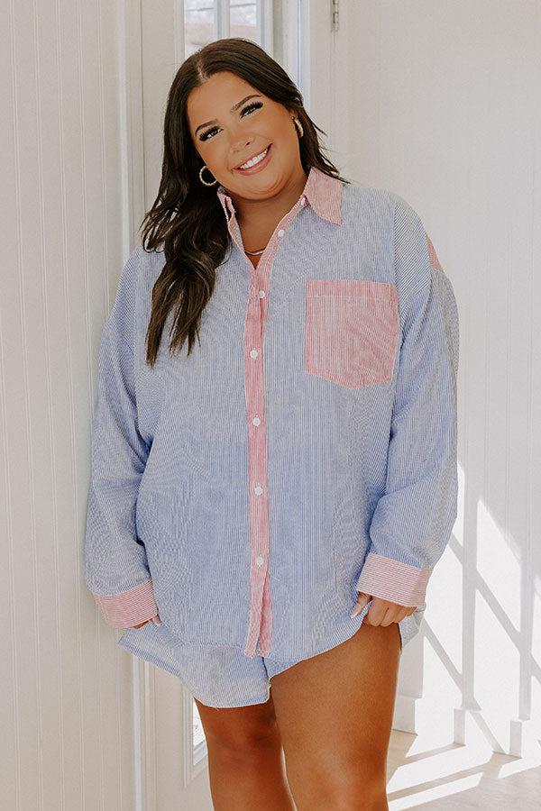 Impressions Dockside Dreaming Oversized Stripe Button Up Curves